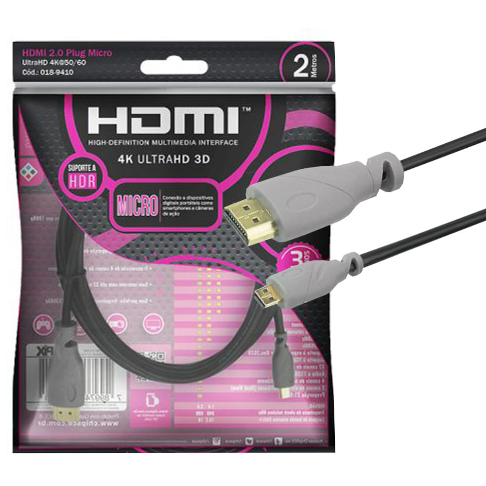 Adaptador Micro HDMI Macho x HDMI Fêmea - solucaocabo Mobile
