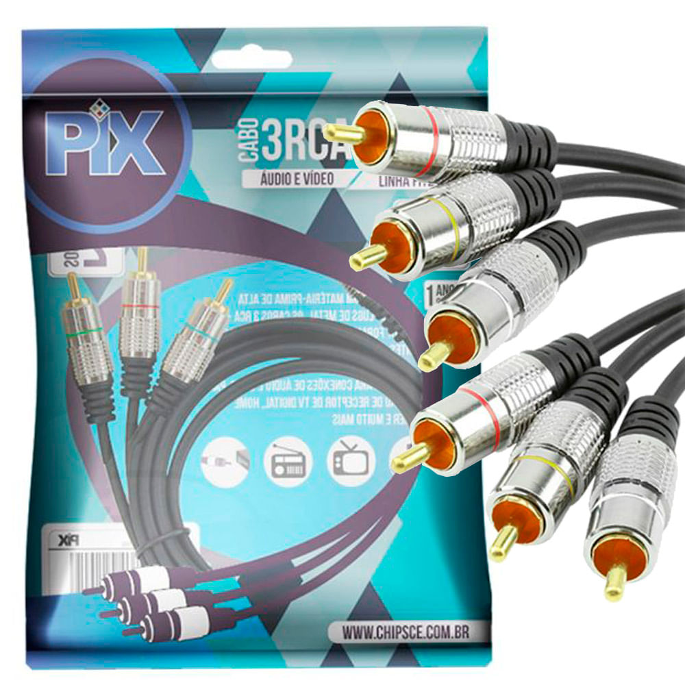 Cabo de Vídeo 3 x 3 RCA Profissional 2,0 Metros - solucaocabo Mobile