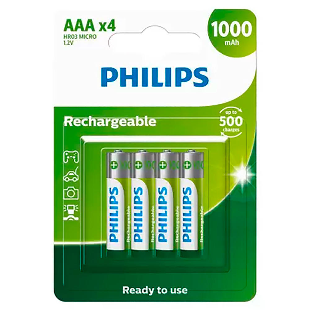 Pilha Recarregável AAA 1000mAh 4 Unidades Philips - solucaocabo Mobile